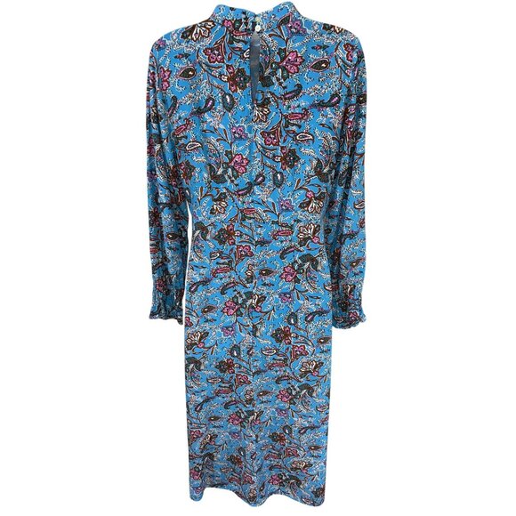 New LOFT Bouquet Mock Neck Midi Dress Blue Floral Print Long Sleeve Viscose Wome - Picture 9 of 10